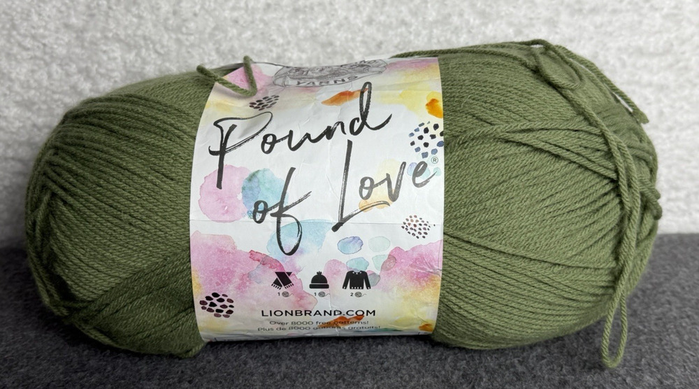 Lion Brand Pound of Love Olive Premium Acrylic Medium 4 Worsted Yarn 16oz 1020yd